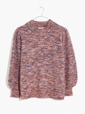 Madewell| Eaton Cozy Marled Pink & Blue Knit Crewneck Puffy Sleeve Sweater Sz S
